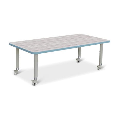 Jonti-Craft Berries Rectangle Activity Table, 30 in. x 60 in., Mobile, Driftwood Gray/Coastal Blue/Gray 6408JCM452